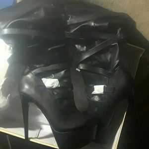 Black five inch leather boots